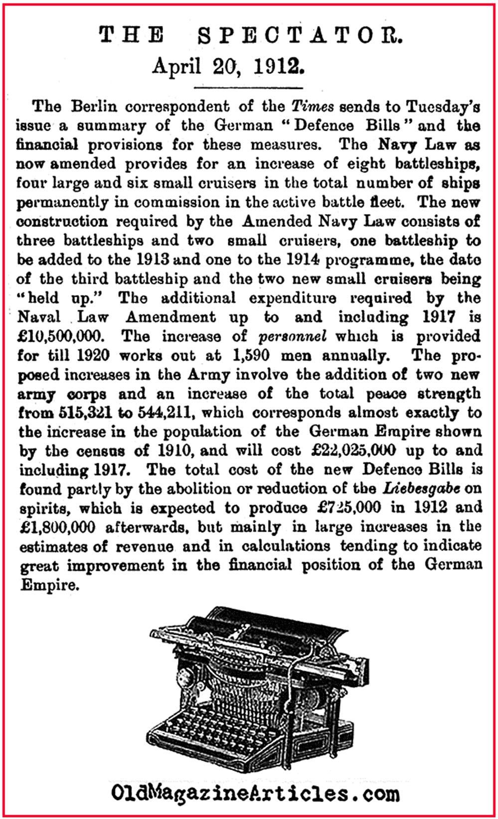 German Military Expansion   (The Spectator, 1912)